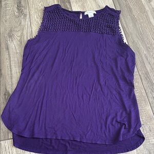 Liz Claiborne Purple Smocked Sleeveless Tank Top